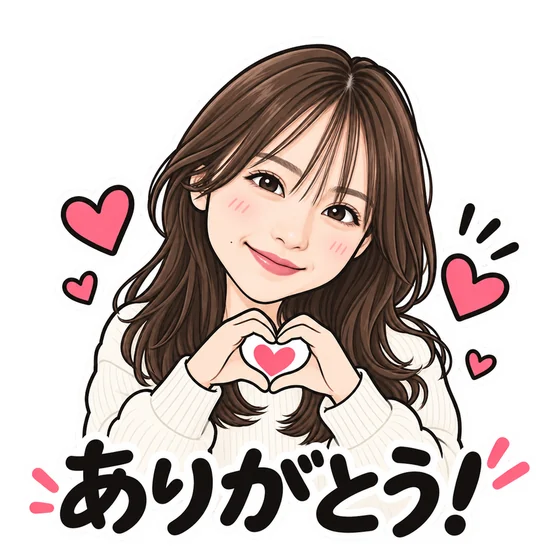 女性の写真から作った「ありがとう!」のスタンプ